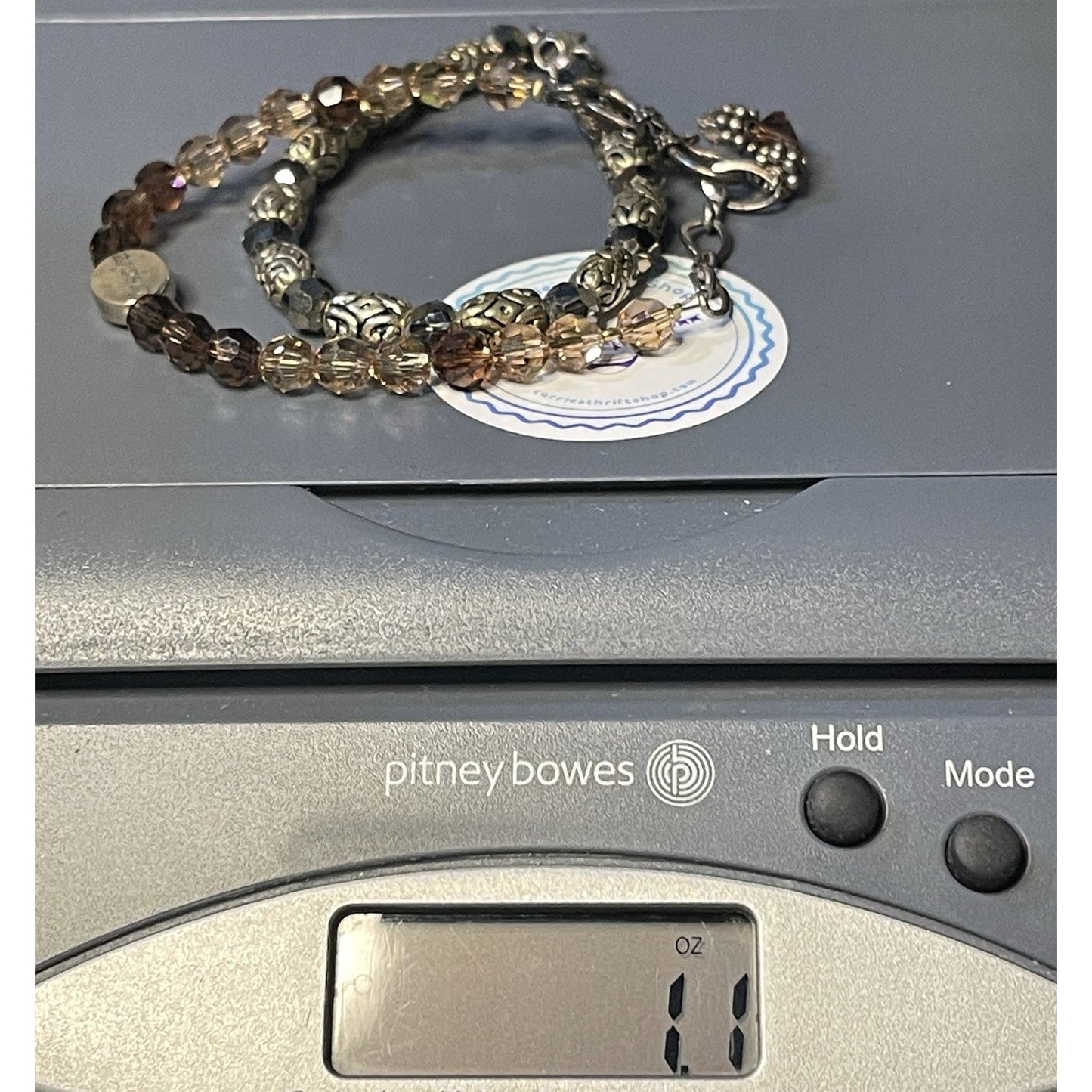 2pc Beaded Bracelet Lot Amber Crystal “Inspire” Charm & Bali Style Silver Tone